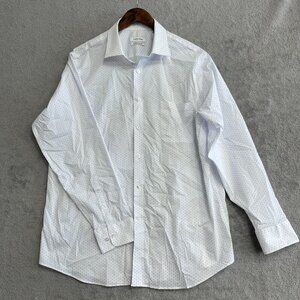 NWOT Calvin Klein Men's XL Wrinkle Free Fresh Dress Shirt White & Blue Pattern